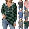 Women's Fashion Color Striped Hooded Long Sleeved Button Up Drawstring Loose Fitting Sweatshirt Top