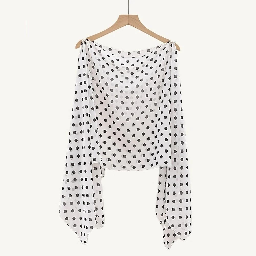 Casual Mesh Transparent Sunscreen Cover-up Polka Dot Elegant Pullover Cover Shirt Loose Fit Cloak Beach Cover-Up Vacation
