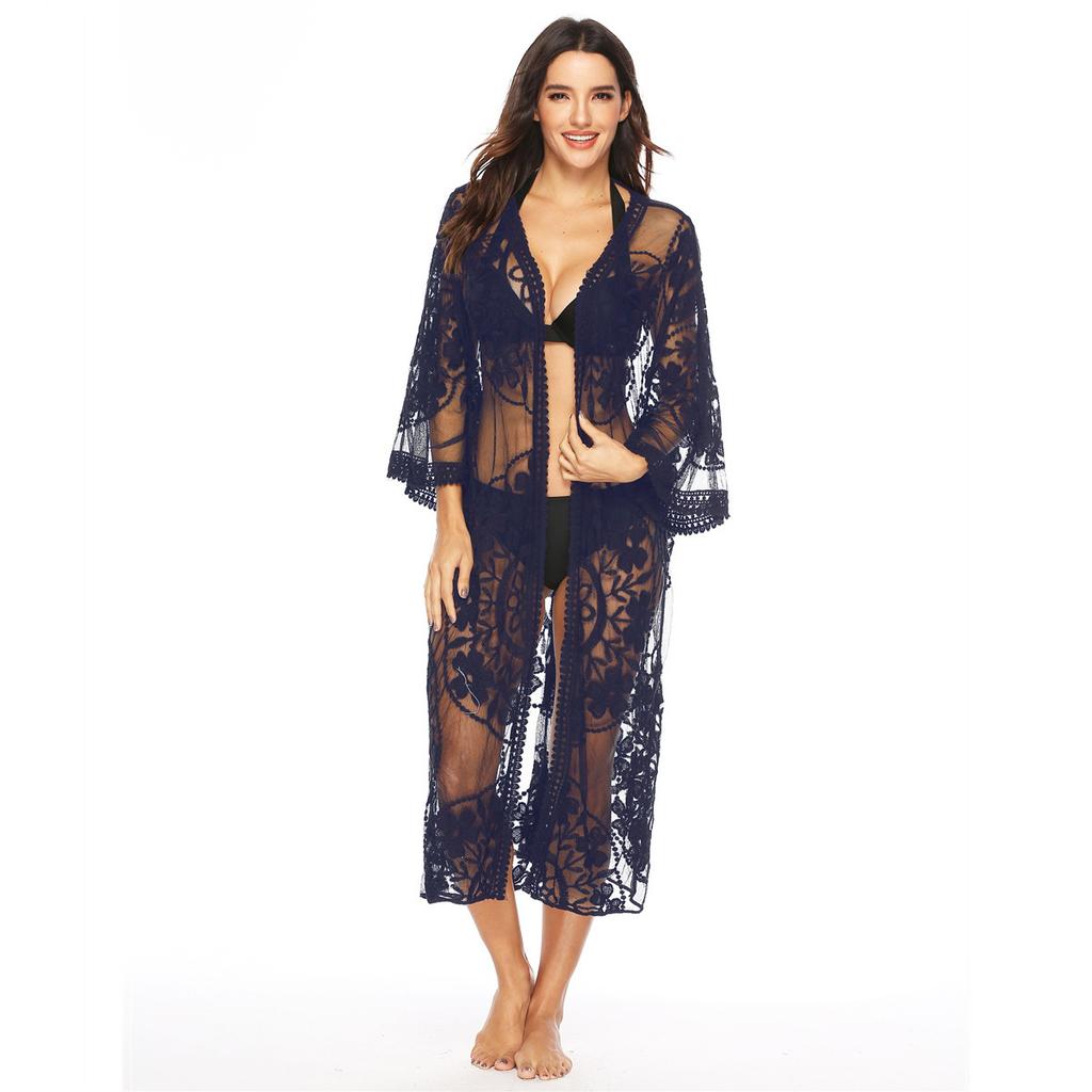 Women's Cardigan Explosion Beach Coverup Mesh Bikini Outer Cardigan Lace Embroidery Sunbrella