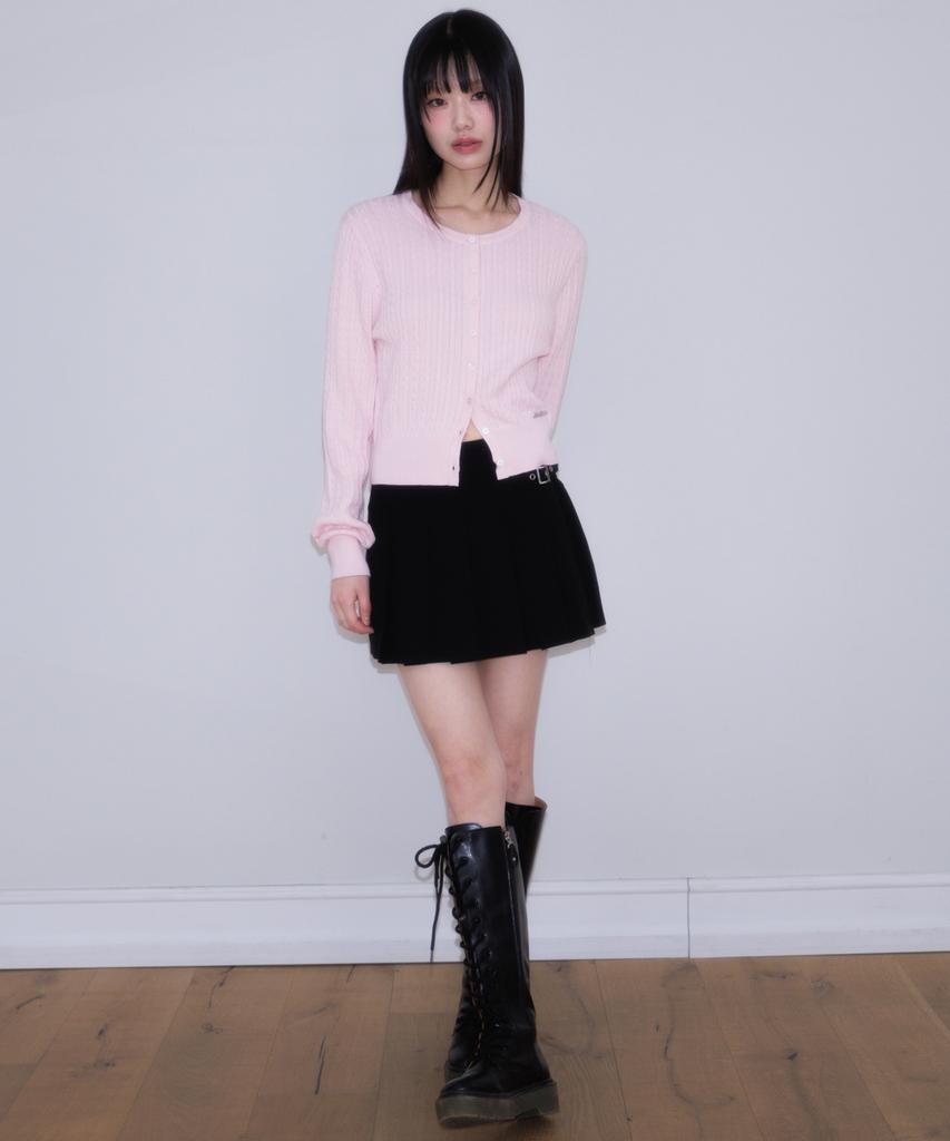 Rose Franz Double Buckle Pleat Mini Skirt [Black]