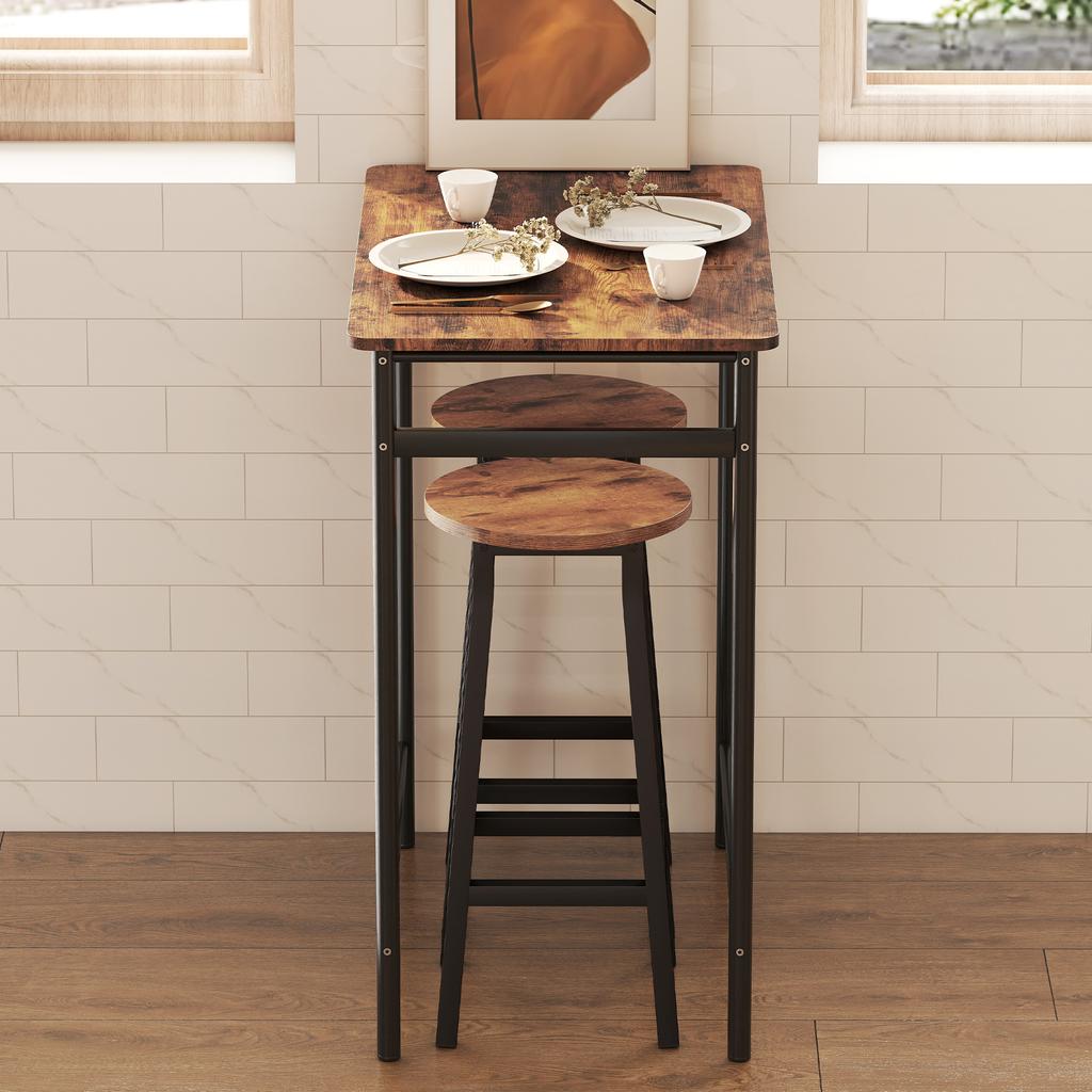 Bar Stools Set Of 2 Breakfast Bar Stools With Footrest Industrial Round 32 X 32 X 65 Cm Rustic Brown