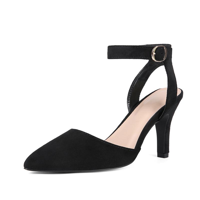 FOREADA Женские туфли-лодочки с ремешком на щиколотке, с острым носком, на тонком высоком каблуке, с пряжкой, туфли-перчатки, женская модная обувь, весна-осень, синие, черные, 43