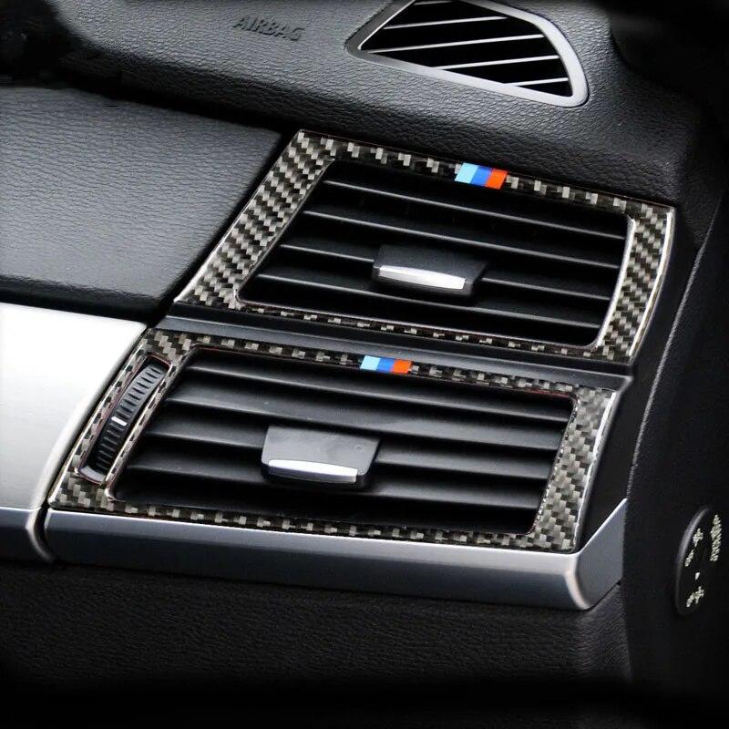Панель управления автомобиля из углеродного волокна, левая-правая розетка кондиционера, наклейки на крышку для BMW X5 E70 X6 E71 2008-13, аксессуары