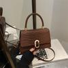 Winter Handbag Fashion Trendy Messenger Bag Retro Simple Small Square Bag Personalized Crocodile Pattern Shoulder Bag