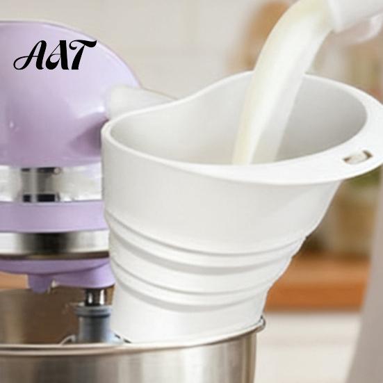 Durable Mixer Attachments Flour Funnel And Bowl Cover for Kitchen Aid Mixer, Mess Free Silicone Collapsible Pouring Baking Prep Tools Shield