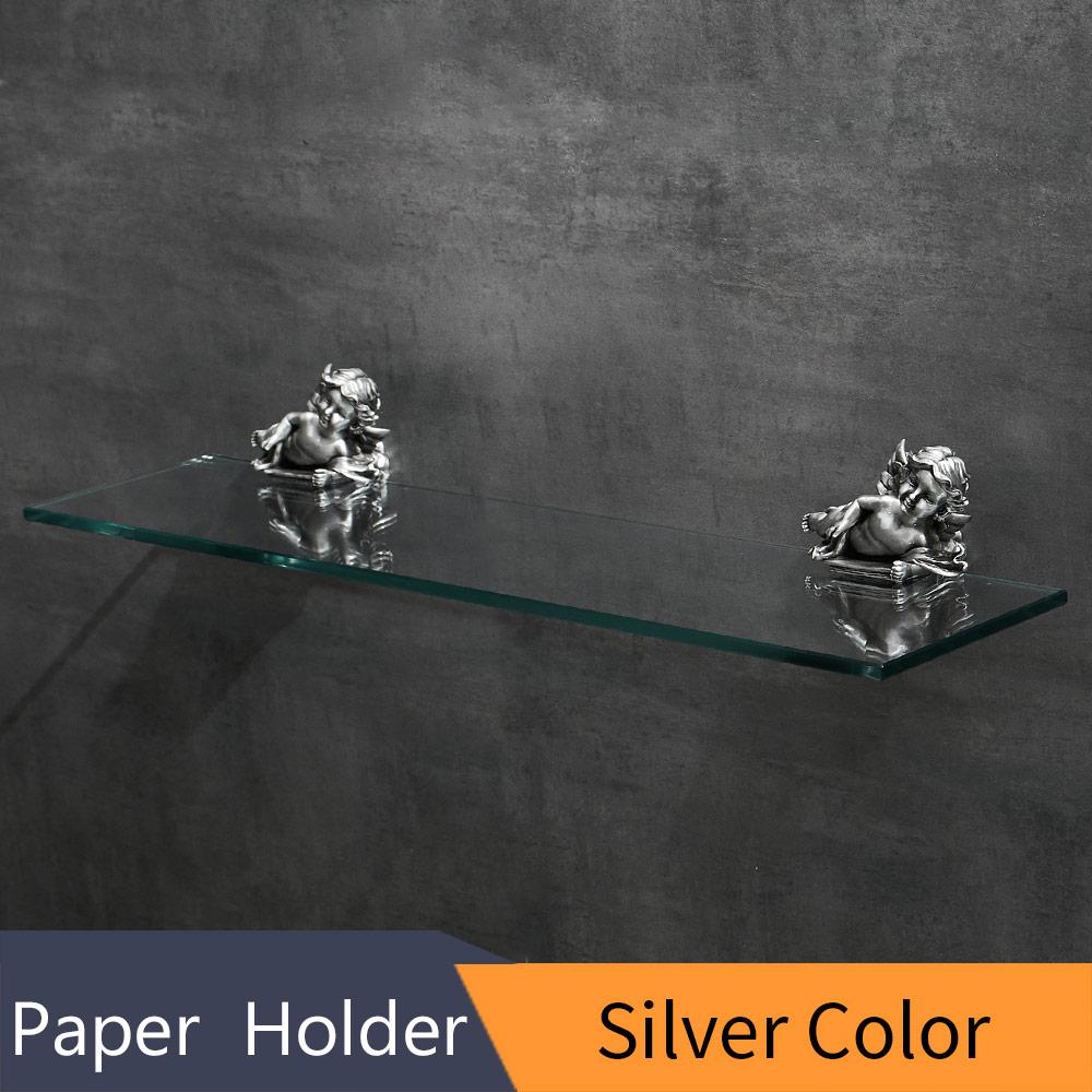 Aluminum Bathroom Glass Shelf Tempered Glass Rectangular 1 Tier Extra Thick Silver Wall Mounted MB-0783B