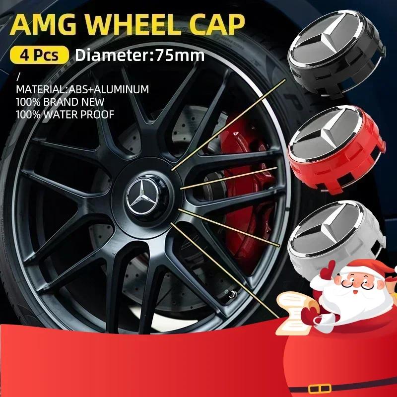 New 4pcs 75mm Black Red Raised Car Styling Wheel Center Cap Hub Covers Badge Car Accessories For Mercedes Benz AMG A0004000900