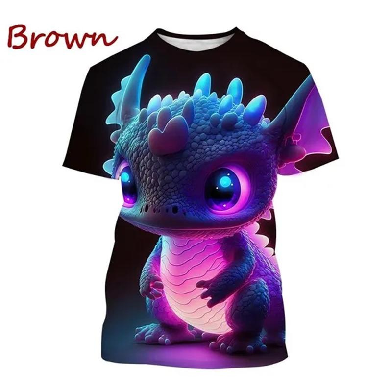 New Cute Dragon 3D Printed T-Shirt Funny Animal Tees Fashion O Neck Short Sleeve Dinosaur Unisex Streetwear Top Clothes Clothing