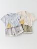2026 Детский комплект с мультяшным принтом, с коротким рукавом: Двухкомпонентный костюм для лета: дышащий и приятный для кожи