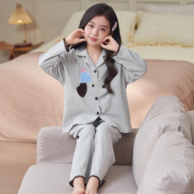 100% Cotton Girls Pajama Set Long Sleeve Cartoon Print Sleepwear Comfortable Home Outfit Fall