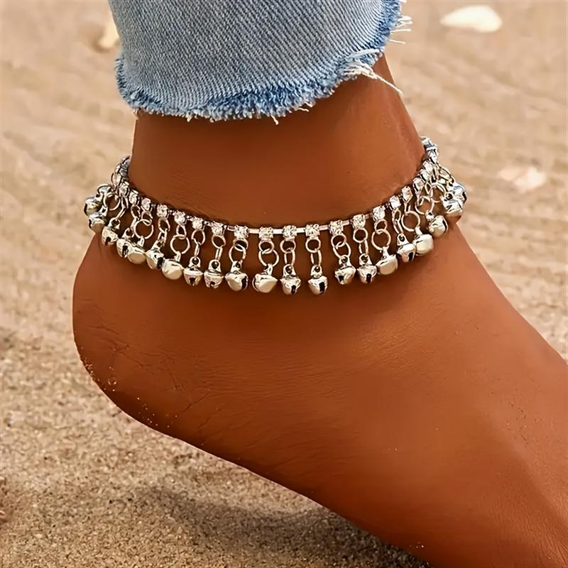 Браслет на лодыжку Hanmade Chain Ankle Style Boho, 1 шт., подвеска, золотистая/серебристая, винтажный стиль, цепочка на лодыжку, браслет с колокольчиком и кисточкой