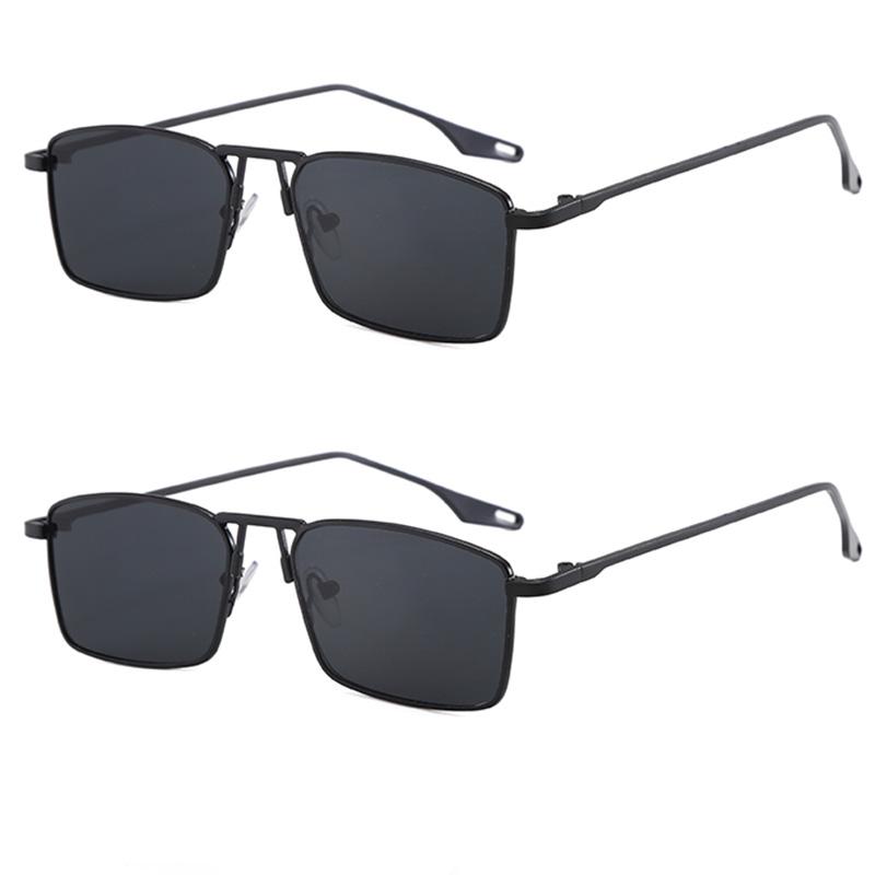 2PCS High Quality Square Metal Sunglasses Women Men Exquisite Fashion Luxury Sun Glasses Beach Travel Male Female Glasses UV400