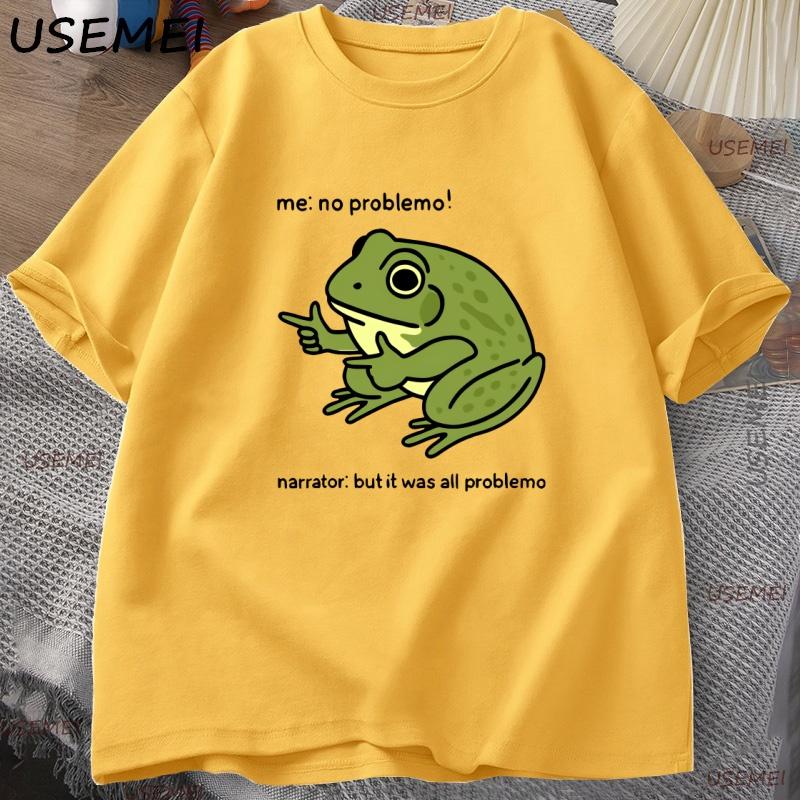 Смешная лягушка Me No Problemo Футболка Графические футболки Повседневная Хлопок Короткий рукав Мужская Дизайнерская одежда Уличная мода