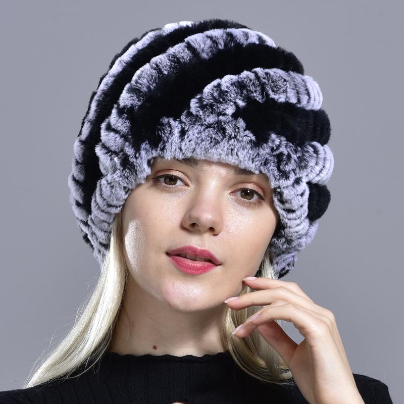 Зимняя теплая вязаная меховая шапка из кроличьего меха с ананасом, женские толстые шапки, шапочки для мамы
