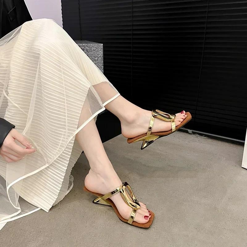 Fashion Women's Shoes Gold Sexy Designer Wedding Elegant Shoes Sandals for Women Stiletto High Medium Heel Open Toe Fashion Party Shoes
