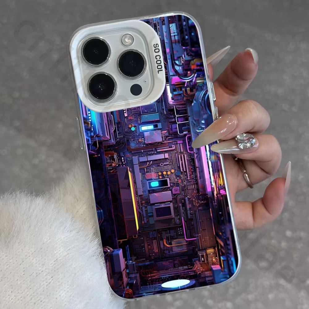 Креативный чехол IMD с рисунком печатной платы для iPhone 17 16 15 14 13 12 11 Pro Max air plus Ударопрочный Покрытие Матовый ТПУ Funda
