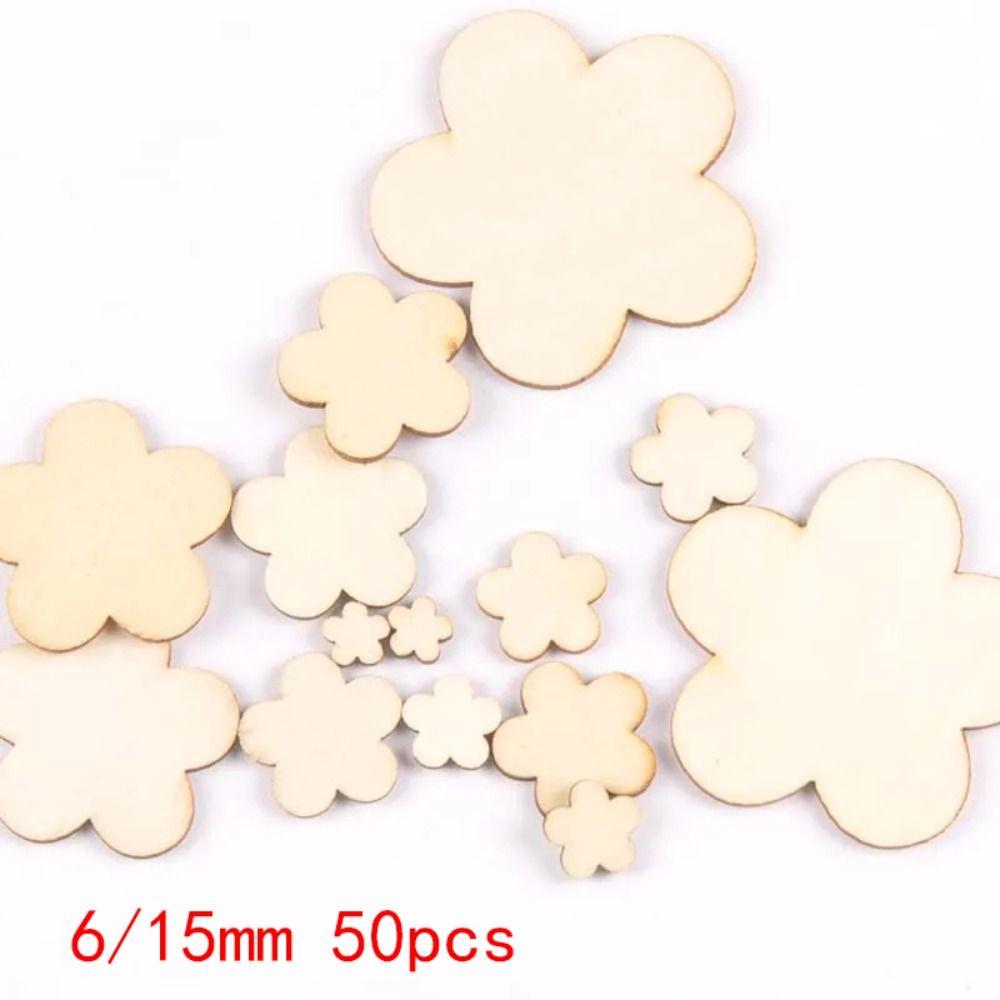 50/100pcs Flower Pattern Wooden Charms Pendant Home Decor Arts DIY Crafts
