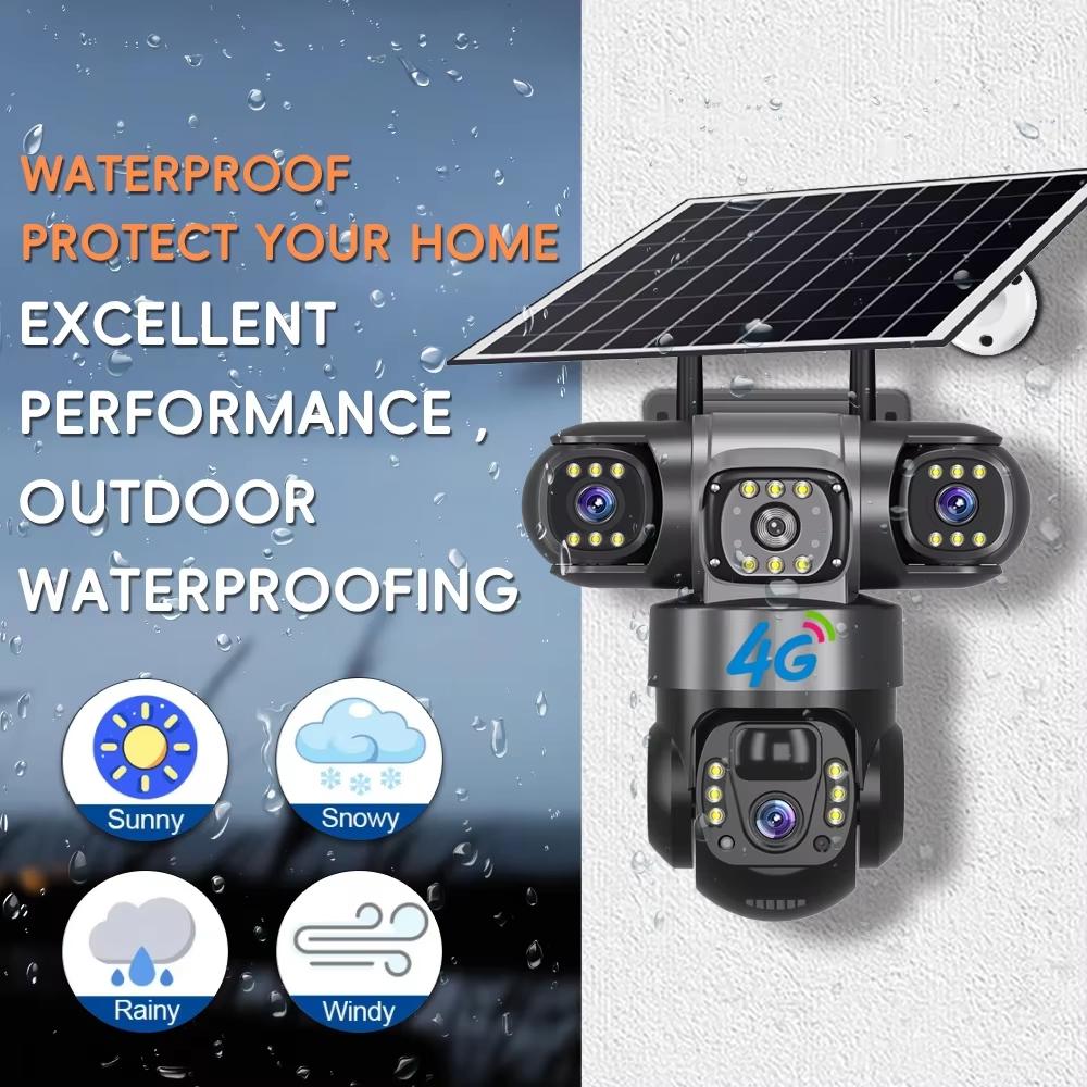 LS VISION Solar 4G Camera With Sim Card 12MP 6K Three Lens Three Screen Monitor Night Vision Security Protection PTZ Video Surveillance