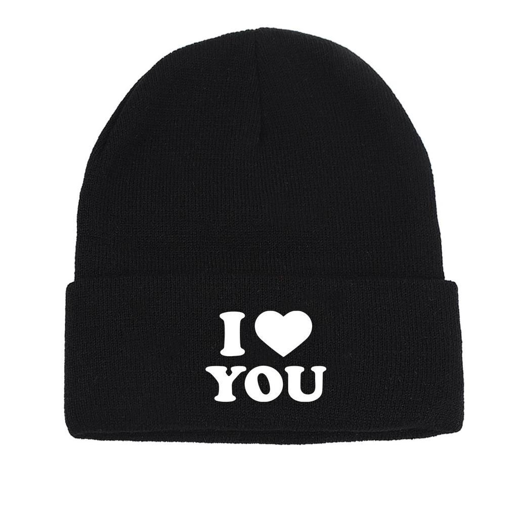 White "I LOVE YOU" Warm Knitted Cap Beanie, Valentine's Day Skull Cap Lightweight Candy Color Simple Headwear Knit Hat Beanie