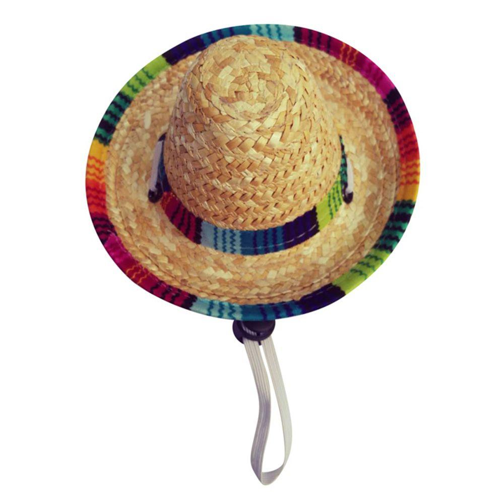 Puppy Cat Straw Woven Sun Hat Cap Mexican Sombrero Cute Adjustable Dogs Costume Pet Supplies