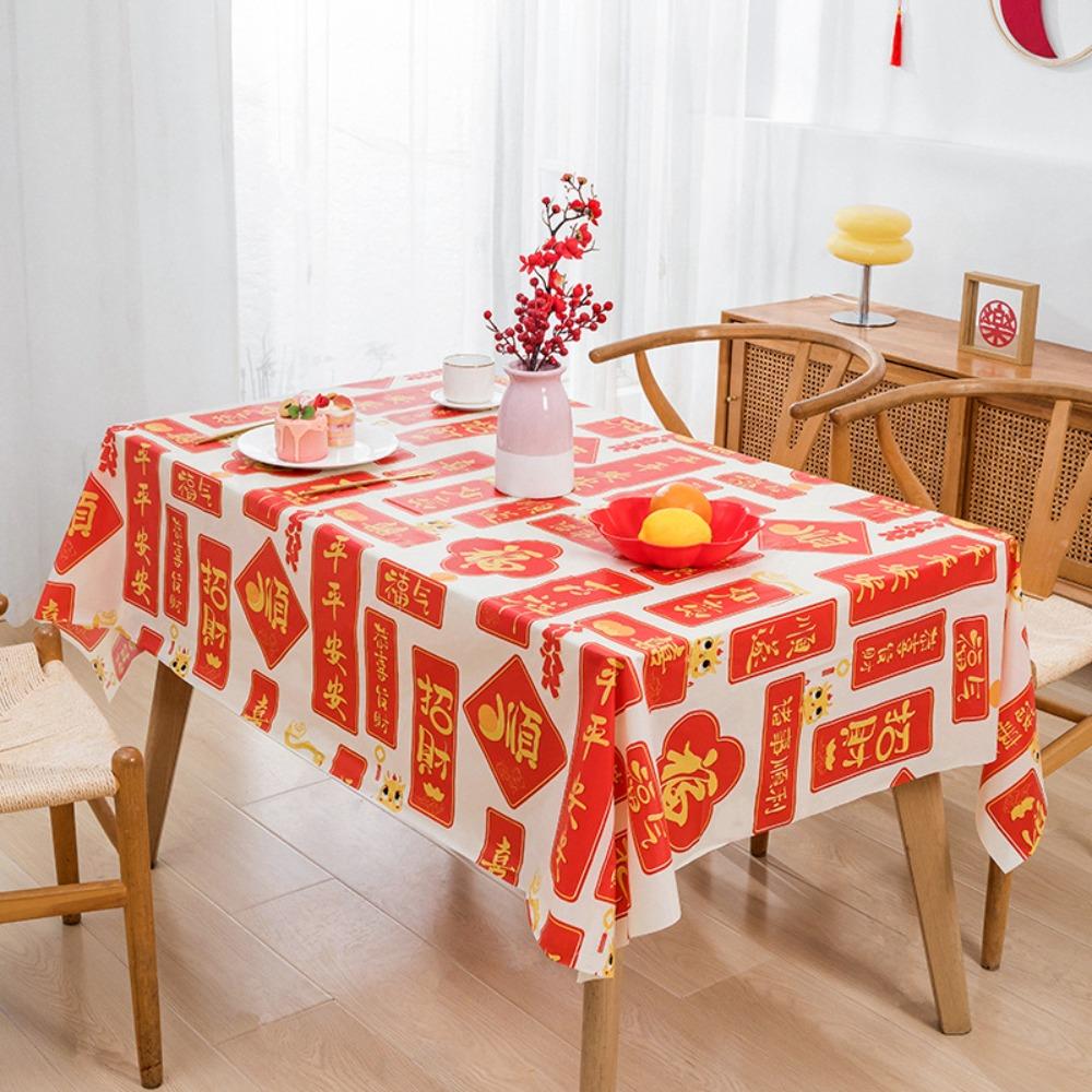 Thickened Chinese New Year Table Cloth PEVA Red Festive Table Cloth  New Year Party Supplies