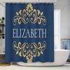 Luxury Printed Custom Name Bath Shower Curtain with Blue Golden Floral Design Personalized Decor for Home Bathroom ELIZABETH