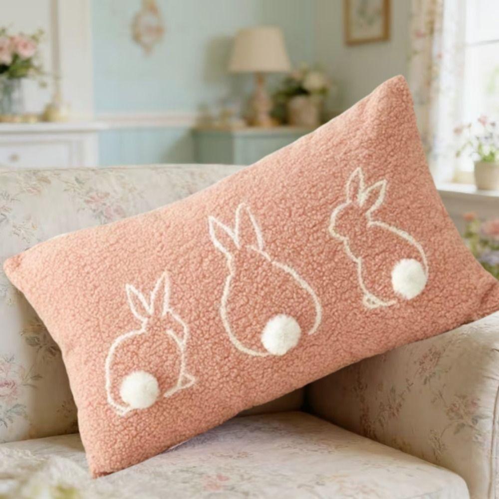 Square/Rectangular Easter Bunny Pillow Cover Plush Pillowslip Cartoon Throw Pillow Cover  Holiday