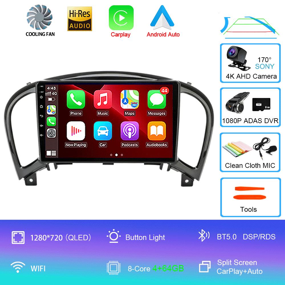 Видеоплеер Android 14 Carplay Auto для Nissan Juke YF15 2010 - 2014 Мультимедийное автомобильное радио WIFi+4G DSP 2 DIN сенсорный экран