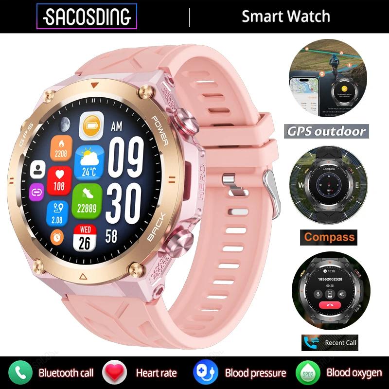 SACOSDING GPS Track Мужские умные часы Компас Высота Давление Спорт Фитнес Bluetooth Talk Умный браслет 650 мАч Длительный срок службы 2024 Новинка