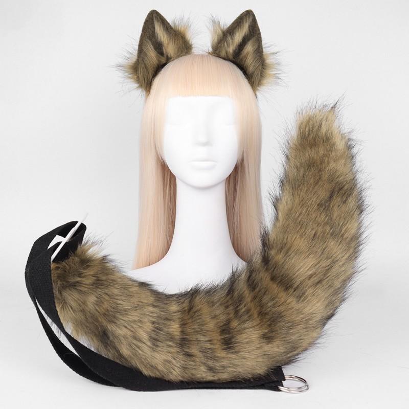 Furry Animal Ear Tail Set Cosplay Anime Costume Fox Wolf Ears Accessory Plush