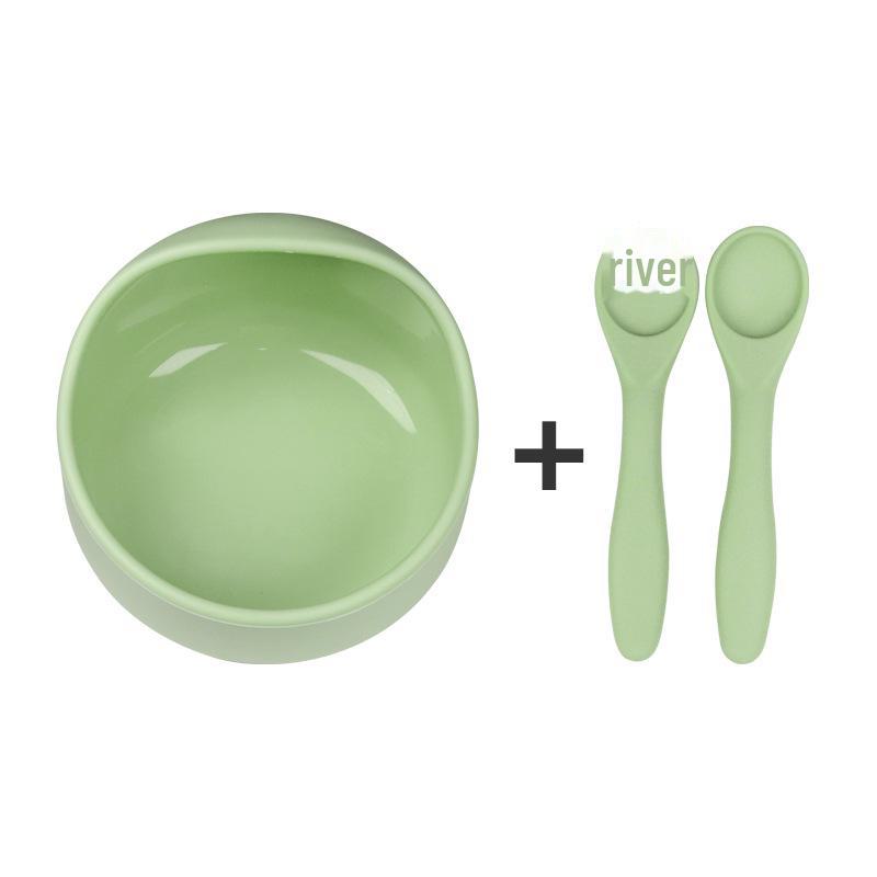 Силиконовый набор для кормления младенцев с присоской: Миска для улиток, ложка и вилка с деревянными ручками, легко моются.
