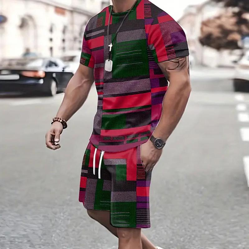 Line Splicing 3D Print T-Shirts Shorts Sets Men's Tracksuits Summer Oversized Short Sleeve T Shirt Pants Set Man Suits Clothing