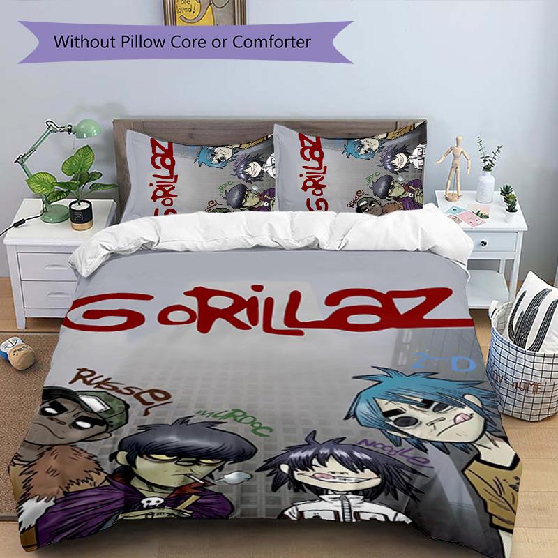 Gorillaz 3pcs Bedding Set Duvet Cover Closure Includes 1 Duvet Cover & 2 Pillowcases for All Seasons Bedroom Home Dorm Decor