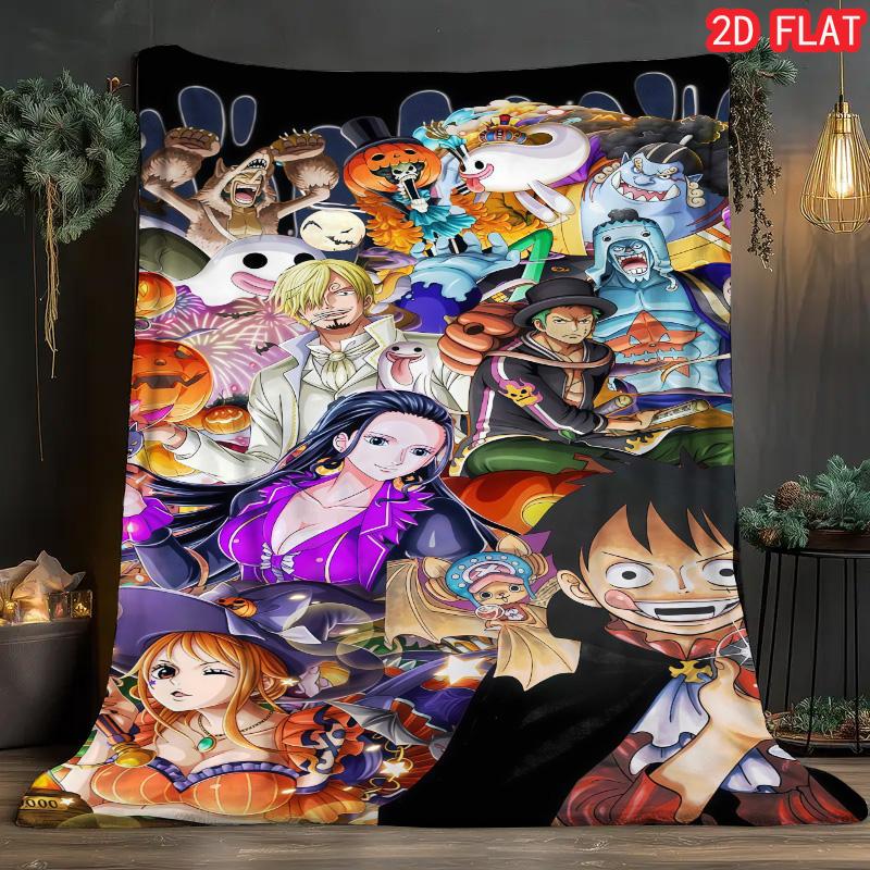 One Piece HD Pattern Flannel Blanket Cozy Warm Blanket for Anime Fans Bedroom and Home Daily Use THW