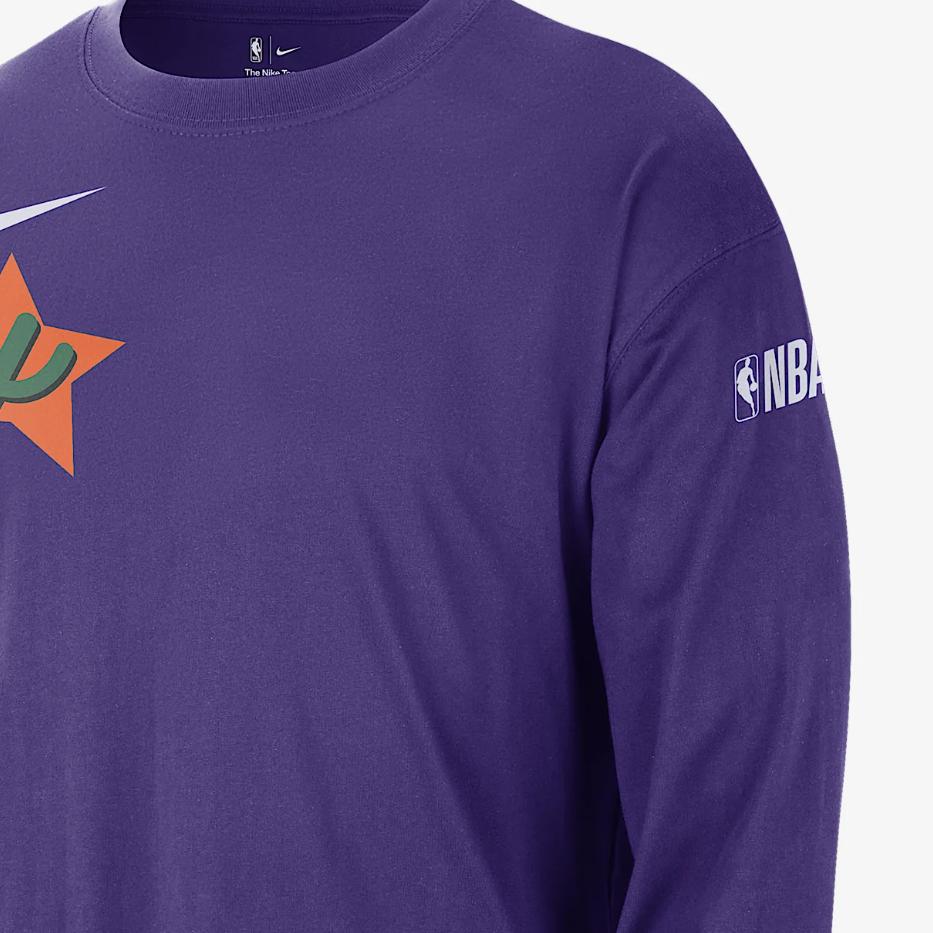 Nike X Коллаборация НБА Max90 Phoenix Suns FW24 Courtside City Edition Логотип Комфортная Свободная Футболка с Длинным Рукавом Мужские Топы Фиолетовый HJ2556-504
