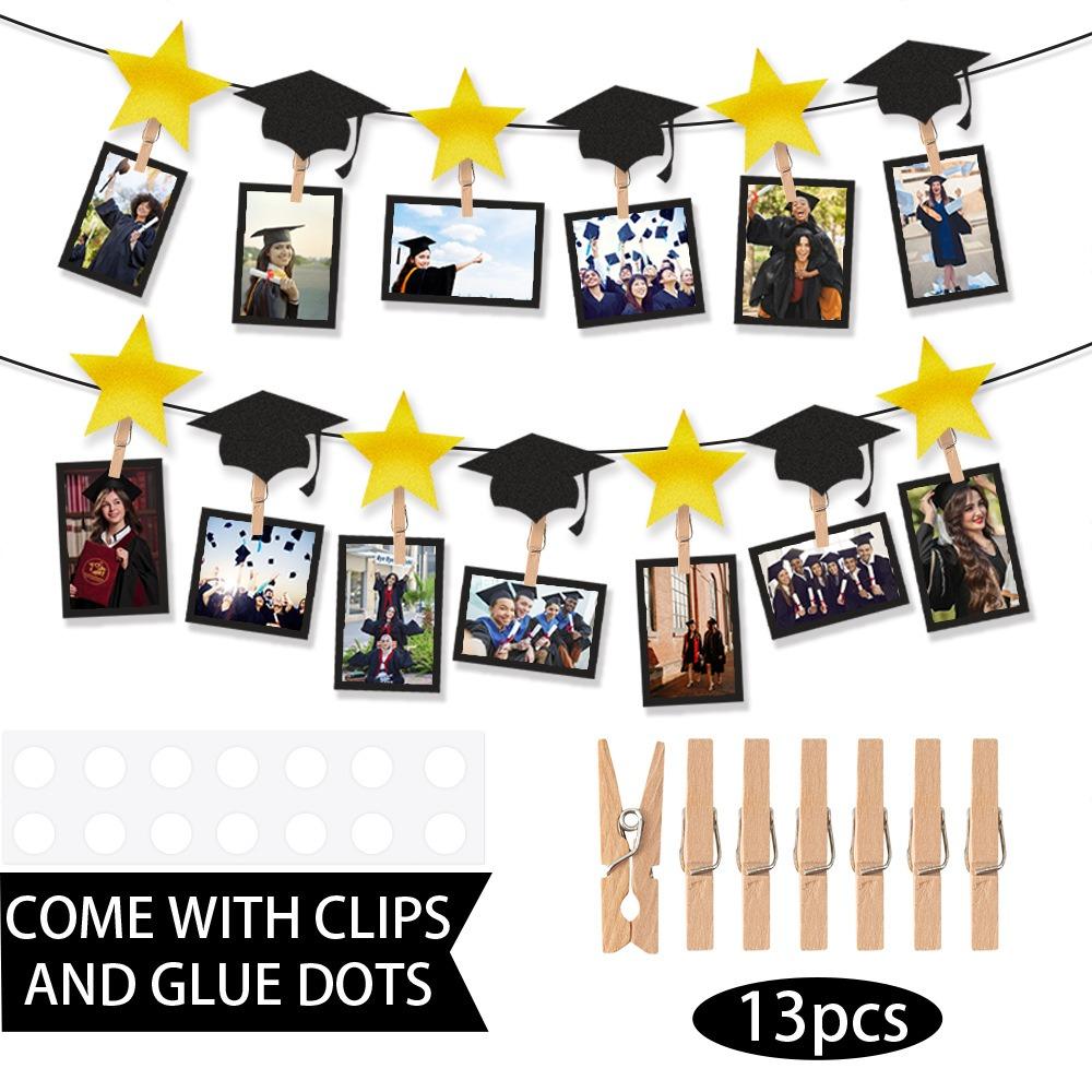 Black Gold Graduation Photo Banner Celebrate Picture Banner Graduation Hanging Decor  Classmates