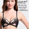 French Deep V Pseudo-see-through Bra Comfortable and Beautiful Back Push-up Open-back Soft Underwire Lace Bra for Small Breasts