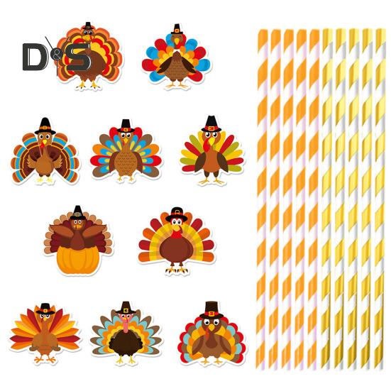 20 Pcs Thanksgiving Straw Easy Install Turkey Shaped Straw Insert Thanksgiving Drink Decorations for Fall Parties
