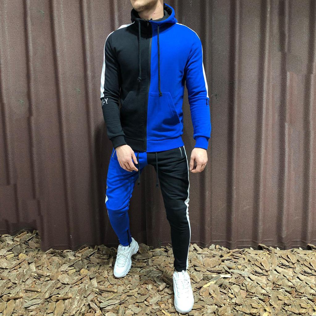 Мужской весенне-осенний кардиган с круглым вырезом и капюшоном, костюм-толстовка с цветными блоками