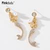 Romantic Mermaid Pearl Drop Earrings Elegant Shiny Zircon Gold Plated Fantasy Creature Office Party Earring Gifts PD643