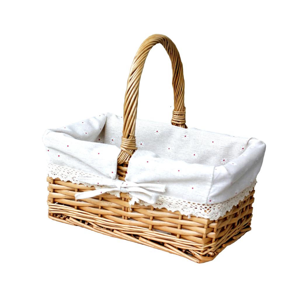 Wicker Picnic Basket with Handle and Washable Liner for Camping Vegetable Picking Mother's Day Thanksgiving Outings
