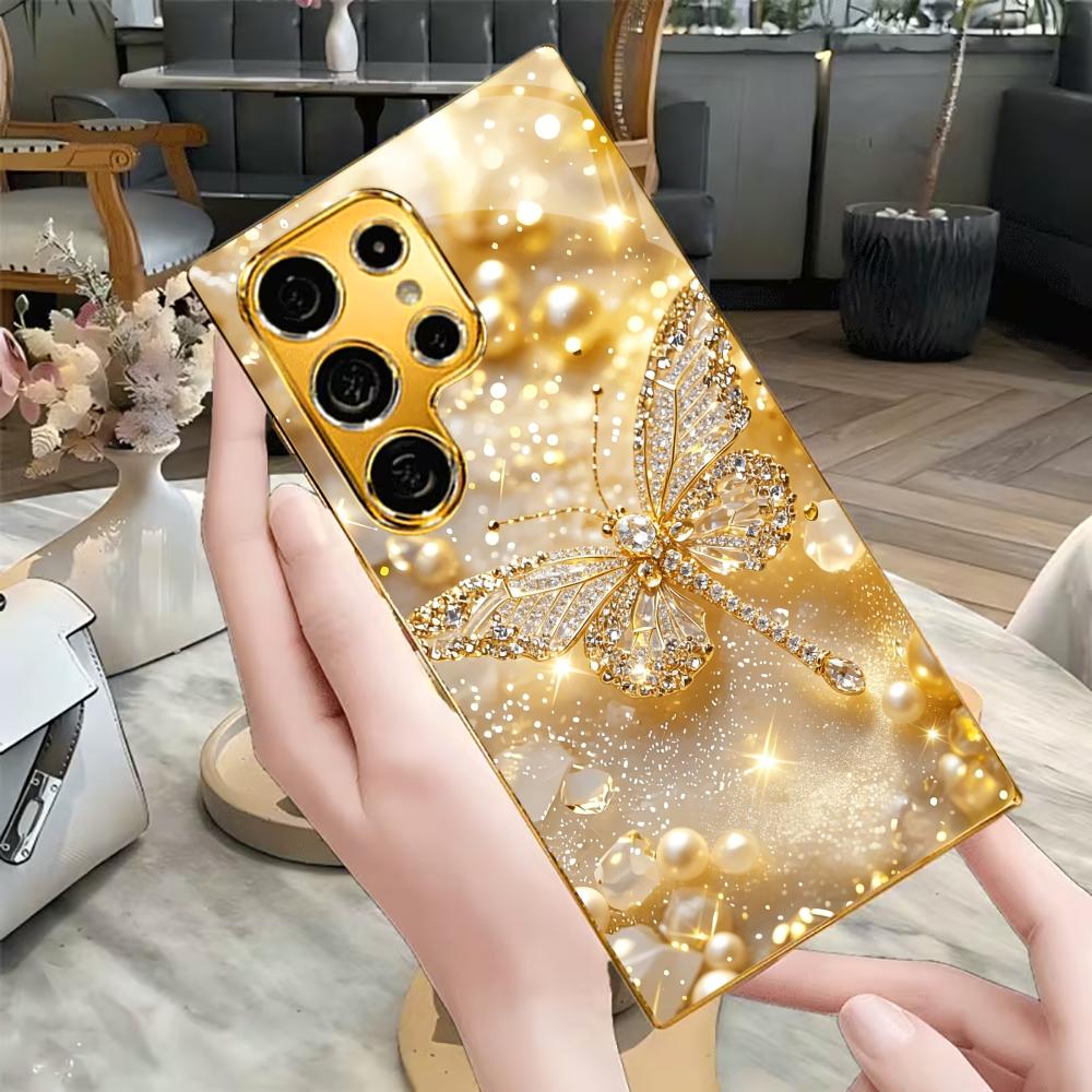 Модный стеклянный чехол для телефона с бриллиантовой стрекозой s26 ultra case s25 ultra case для Samsung Galaxy S26 S25 S24 S23 S22 FE Ultra Plus