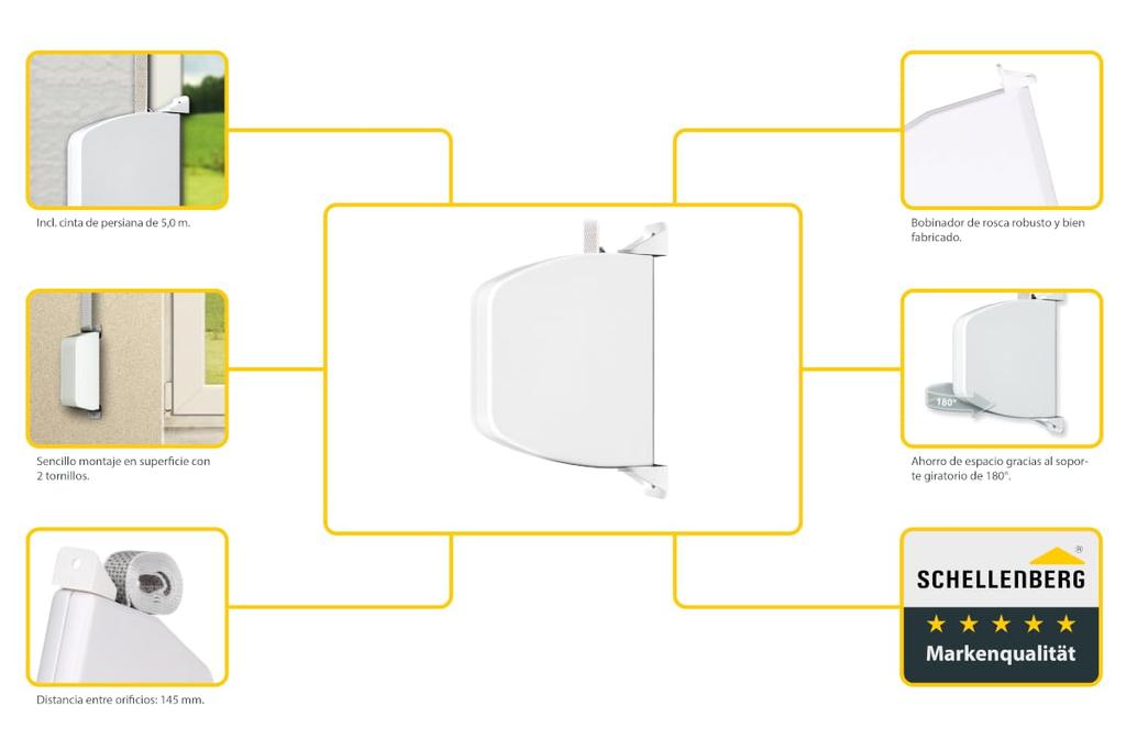 Складной внешний совок 28x159x120 мм, белый, вращающийся на 180°, с лентой Schellenberg длиной 5 м.