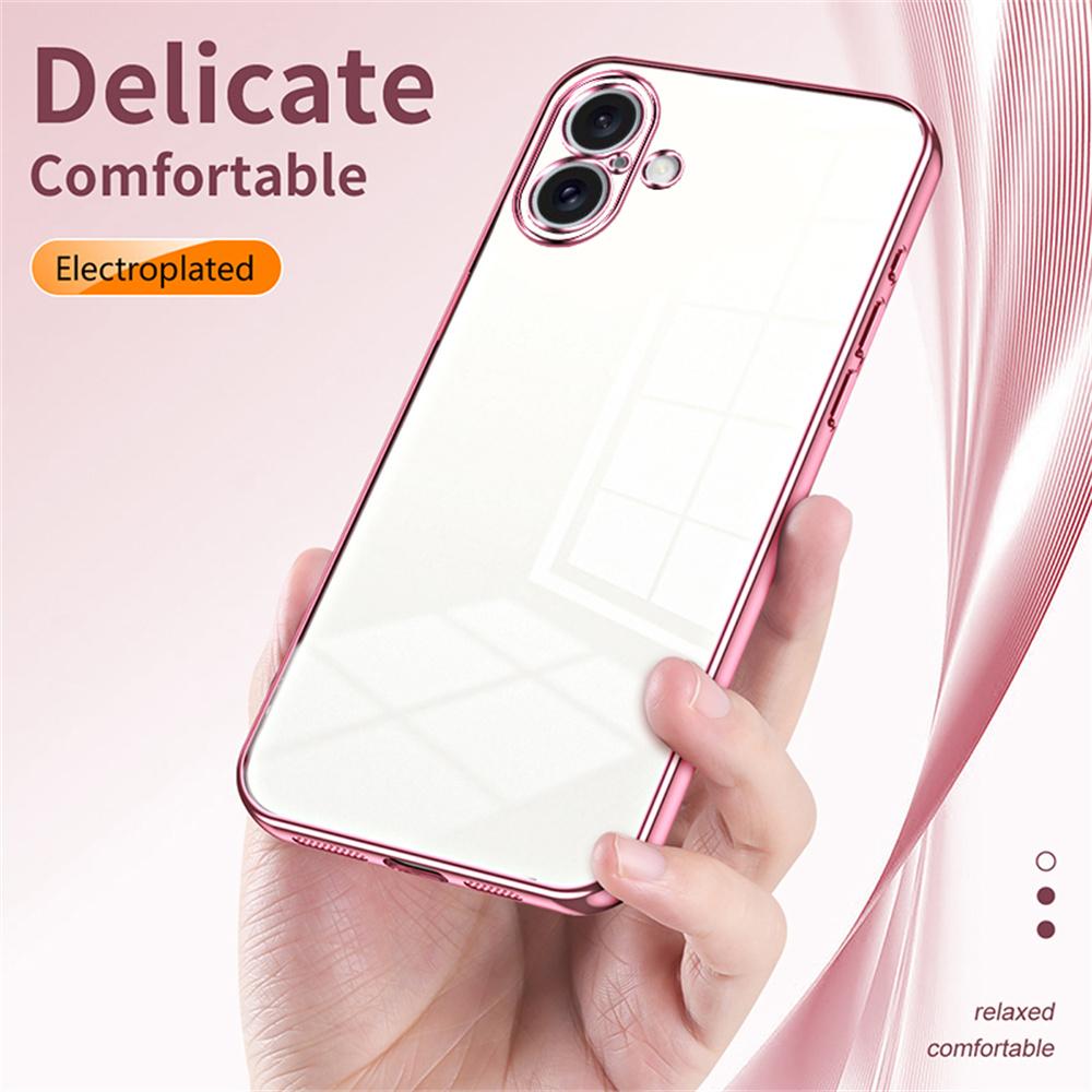 For iPhone 16 Case Electroplating Frame Soft TPU Phone Cover - Pink
