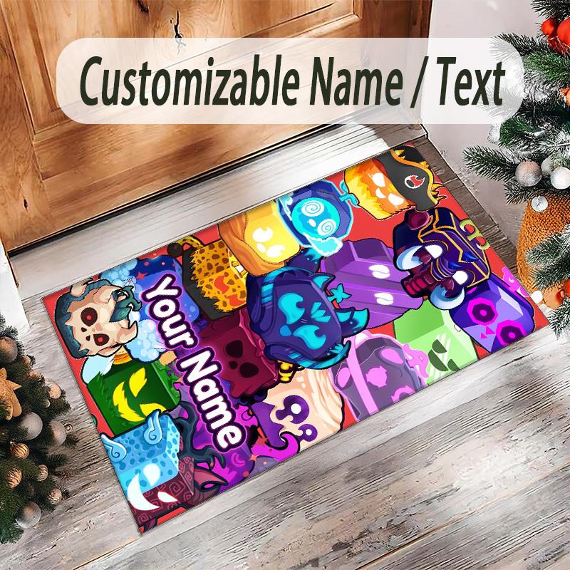 Personalized Crystal Velvet Carpet Custom Name Text,Blox Fruits Anti Slip Area Rug For Home Decoration