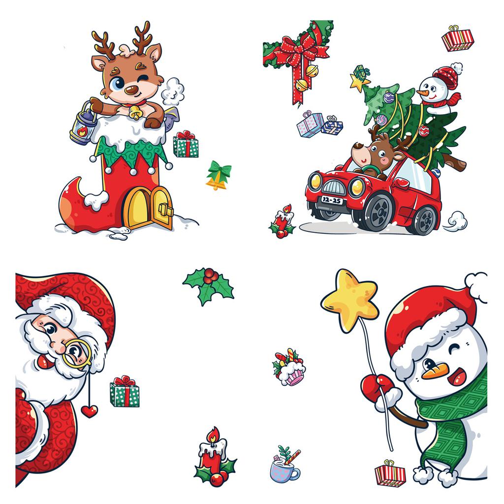 Christmas Decoration Window Stickers Cartoon Elk Santa Claus Snowman Xmas Mirror Stickers Merry Christma Sticker New Year