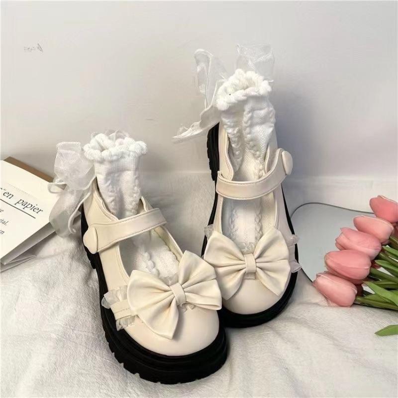 Милые маленькие кожаные туфли женские новые осенние в студенческом стиле с бантом на толстой подошве универсальные туфли Мэри Джейн