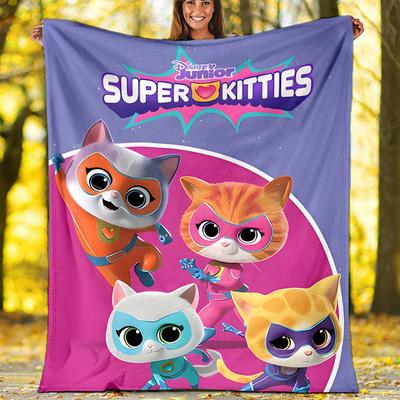 1pc Super Kitties Adventures2 Theme Soft Flannel Throw Blanket - Digital Print, Polyester, Cozy for All Seasons, Perfect for Outdoor, and Travel