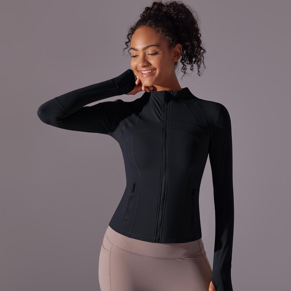 New Double-sided Nylon Brushed Sports Zipper Stand Up Collar Yoga Jacket, Sports Running Fitness Long Sleeved Top For Women
