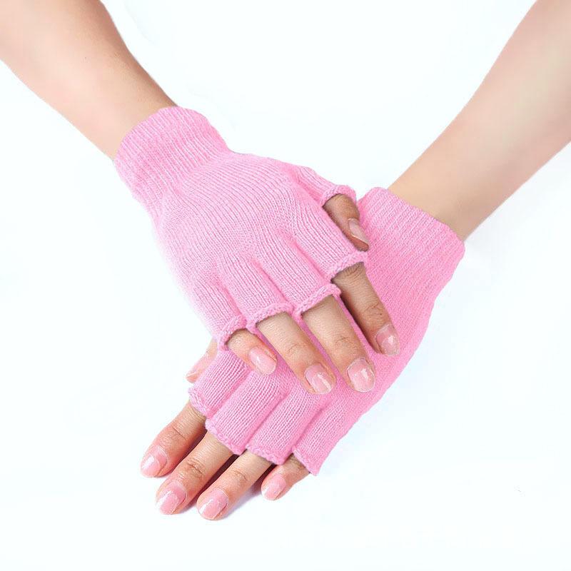 Black Short Half Finger Fingerless Knit Gloves Solid Color Half Finger Knitted Mitten Autumn Winter Outdoor Motor Driving Gloves